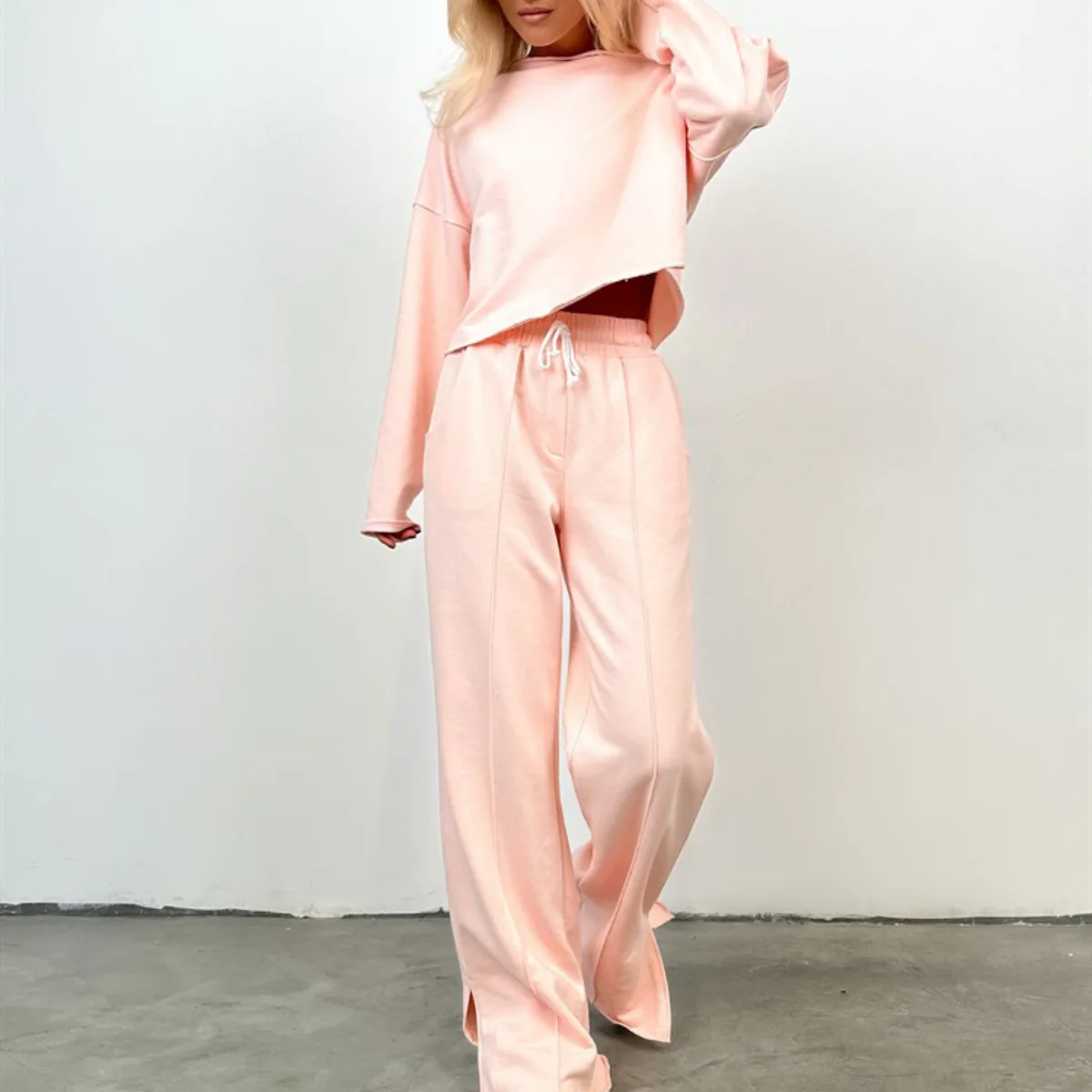 Summer Women Loose Soild Color Long Sleeve Two Piece Pants Sets Sweatshirts Strecth Casual Women Suits Tracksuits Streetwear