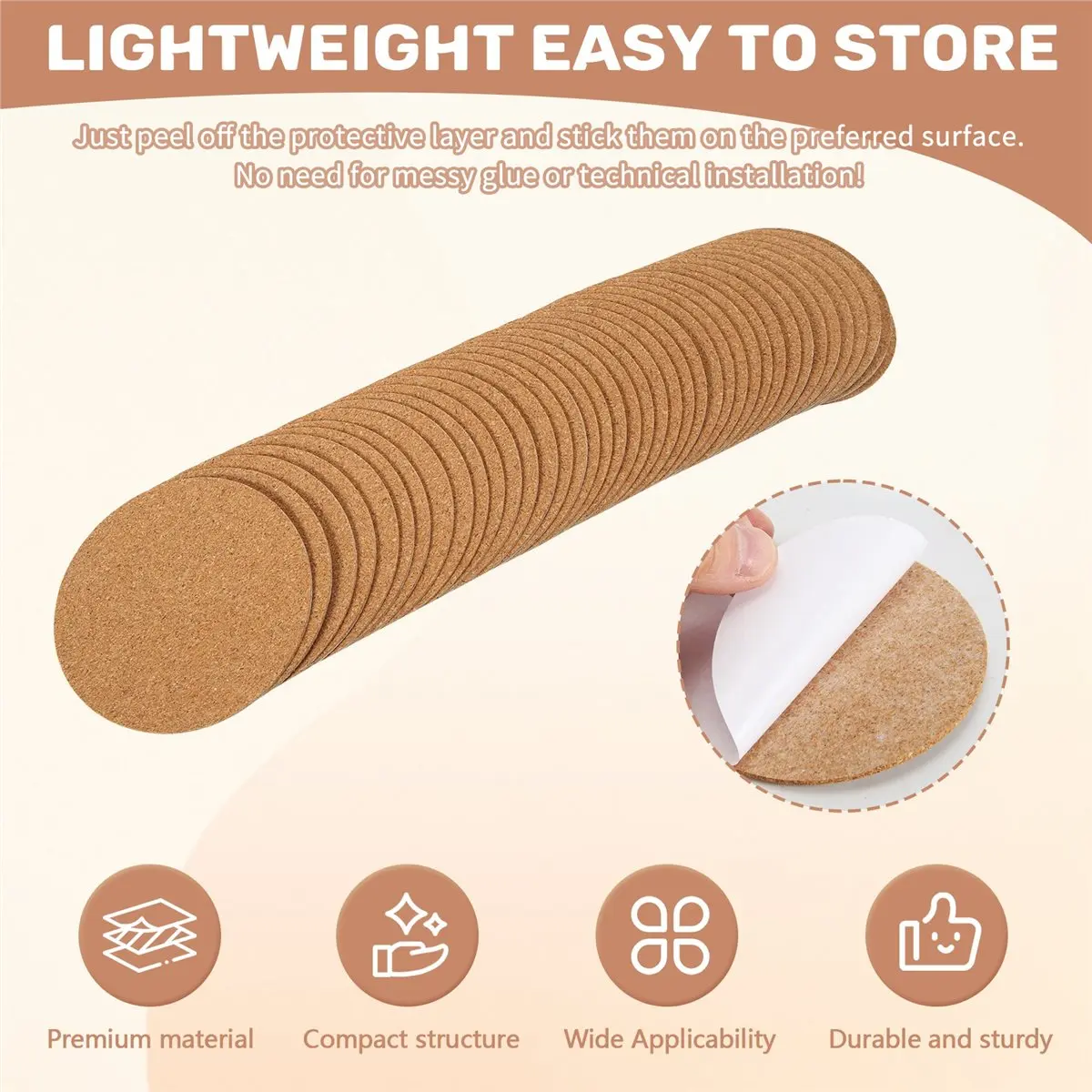ABLG & 40 Pack Self-Adhesive Cork Round 3.5 Inch Backing Sheets Cork Coasters for DIY Crafts-Bottom Protection
