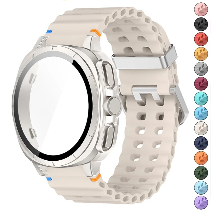 PC-Gehäuse + Silikonarmband für Samsung Galaxy Watch 7 44 mm 40 mm Band, weiches Sport-Silikon-Armband, schützende Bildschirmabdeckung, ändern sich