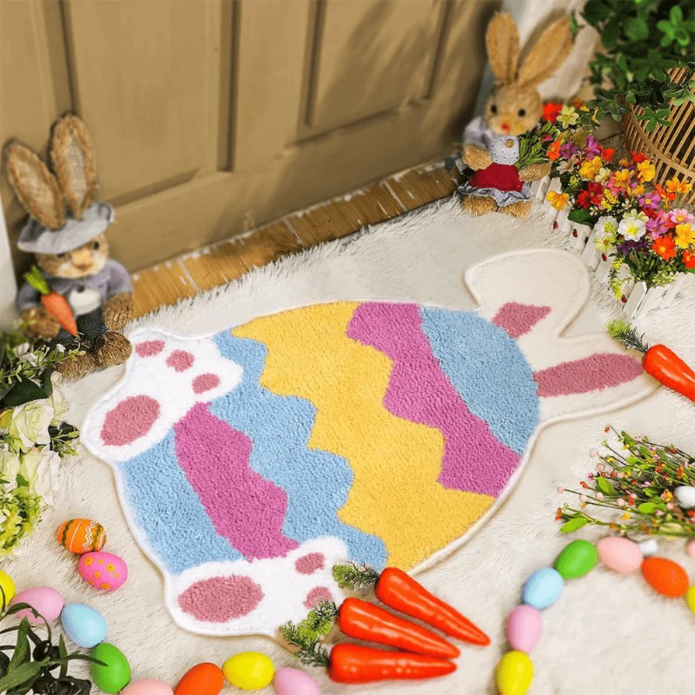 VIKAMA Easter Cartoon Rabbit Egg Print Carpet Home Decor, Non-Slip And Dirt-Proof, For Entryway And Bathroom, Soft Absorbent Mat