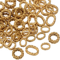 20pcs Gold Stainless Steel Twist Texture Oval Circle Rings Jump Rings Open Split Ring Connectors for DIY Jewelry Making Supplies