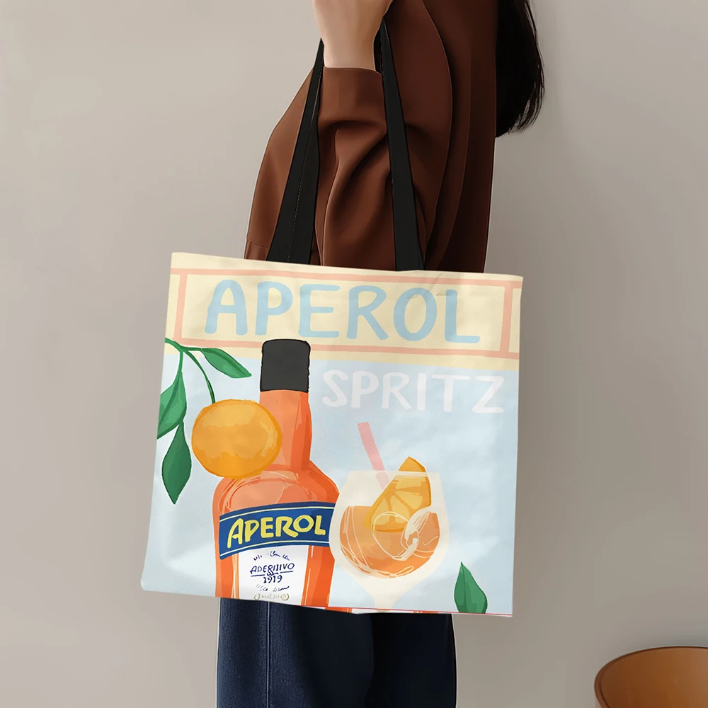 One Pc Aperol Spritz Beverage Canvas Shopping Bag Grocery Store Storage Bag for Travel Shopping Storage 40x38cm