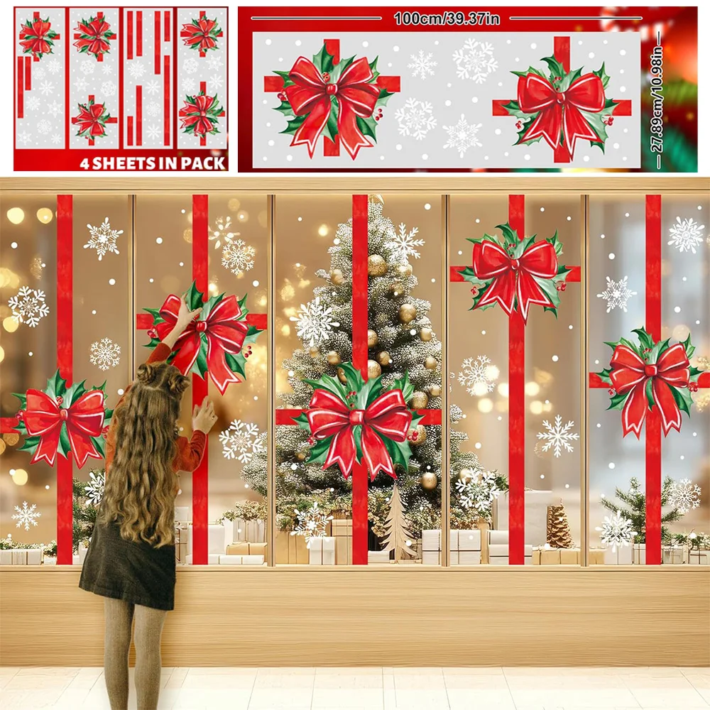 

New style Bow Window stickers Festival Wedding Decor Glass Door Static Stickers Removable Reusable Waterproof Celebration Decals