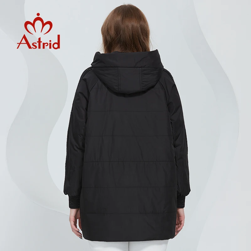 Astrid 2022 Spring Women\'s Parkas Oversize Padded Coats Hooded Fashion Wool Textile Stitching Jacket Outerwear Quilted AM-10122