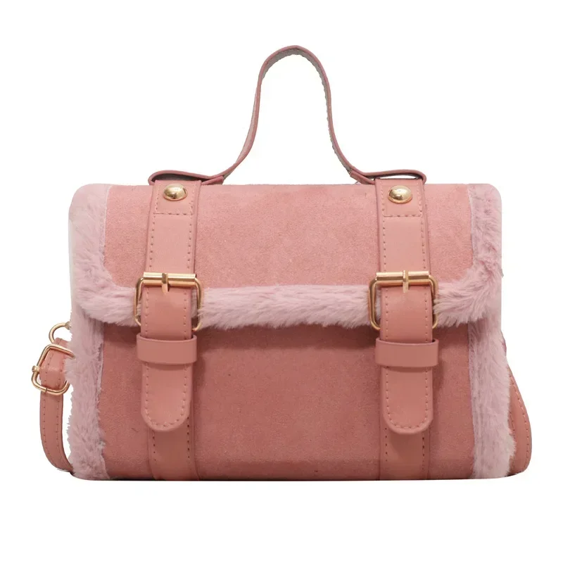 Winter Women Crossbody/shoulder Bag New Lamb Plush Velvet Bag Lady Small Square Handbag PU Leather and Soft Plush Messenger Bag