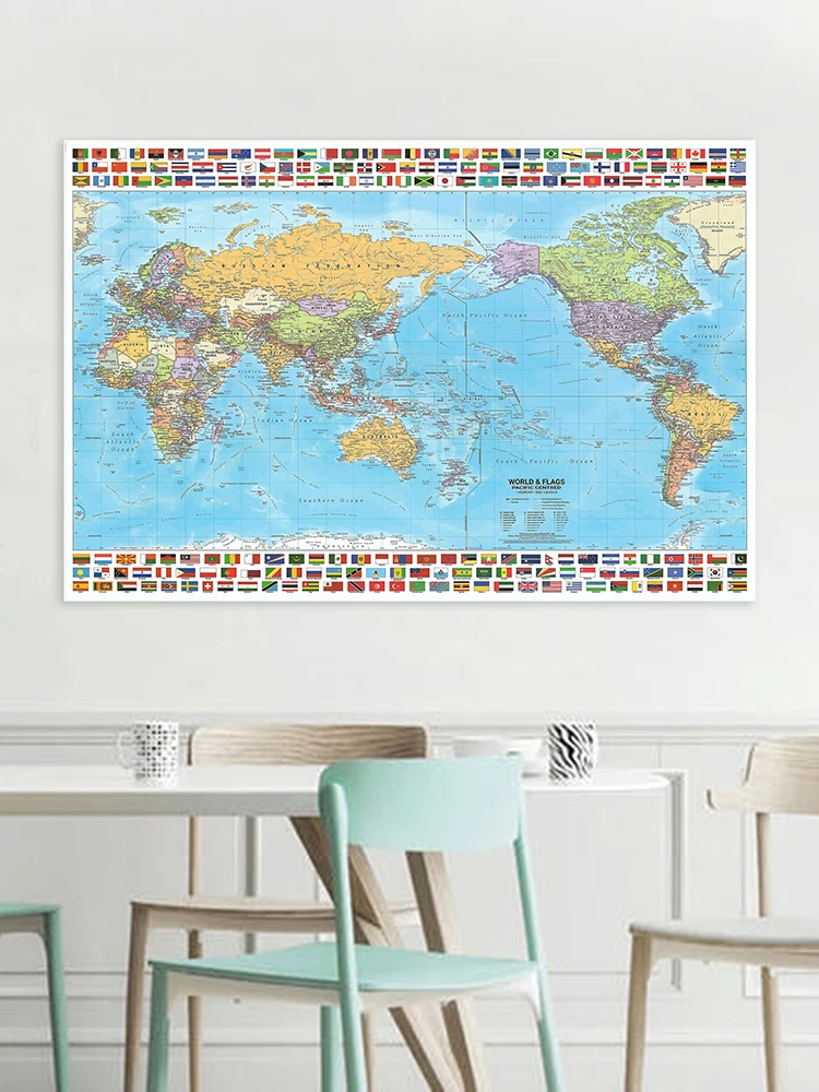 Pieghevole La mappa del mondo in inglese Immagine decorativa da appendere Tessuto non tessuto Decorazione della parete di casa Materiale scolastico 100 * 70 cm