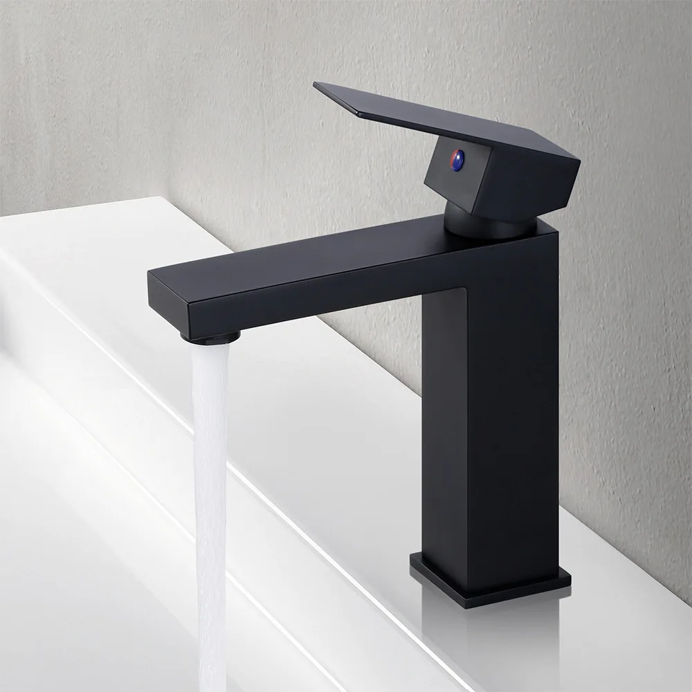304 stainless steel wash basin basin faucet bathroom bathroom cabinet square golden hot and cold basin faucet