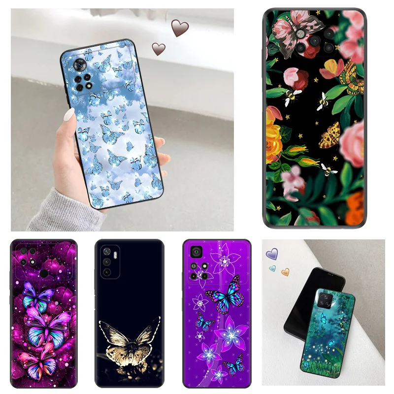 Anti-Drop Soft Phone Case For Xiaomi Poco x5 5G x4 x3 pro f1 f3 gt f4 f5 m5 m4 m3 c40 c50 c51 Flower Nocturnal Butterfly Cover