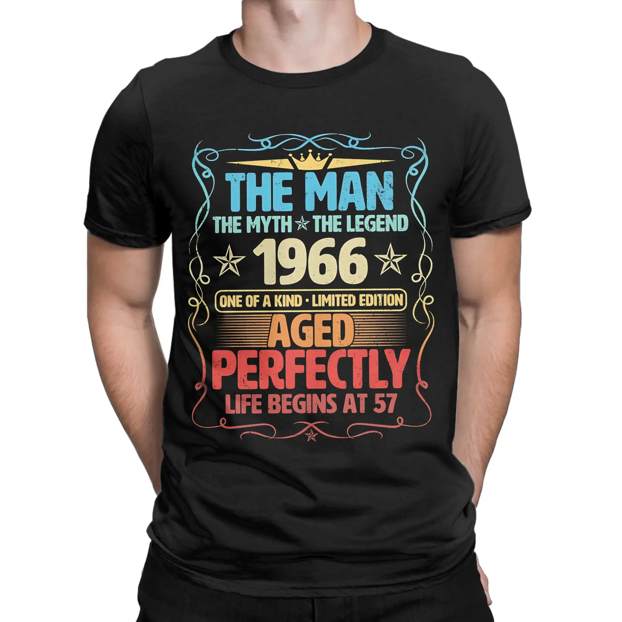Mens T-Shirt The Man 1966 Aged Perfectly Life Begins At 57th Birthday T Shirts Summer Tee Shirt Aesthetic Print Cotton Tops