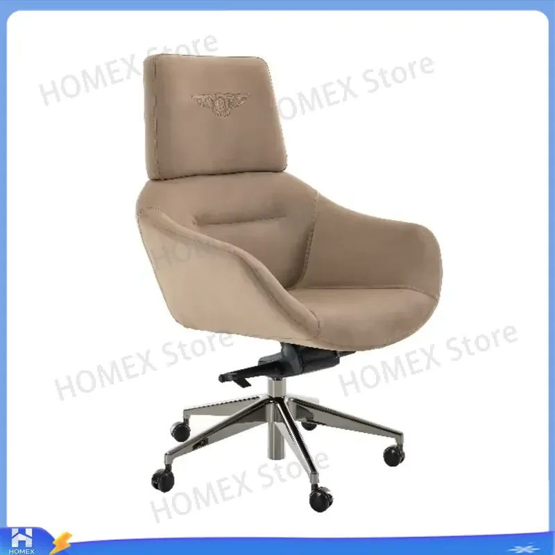 Luxury Beige Leather Executive Office Chair High Back Swivel Computer Desk Chair Ergonomic Business Boss Seat Home Furniture