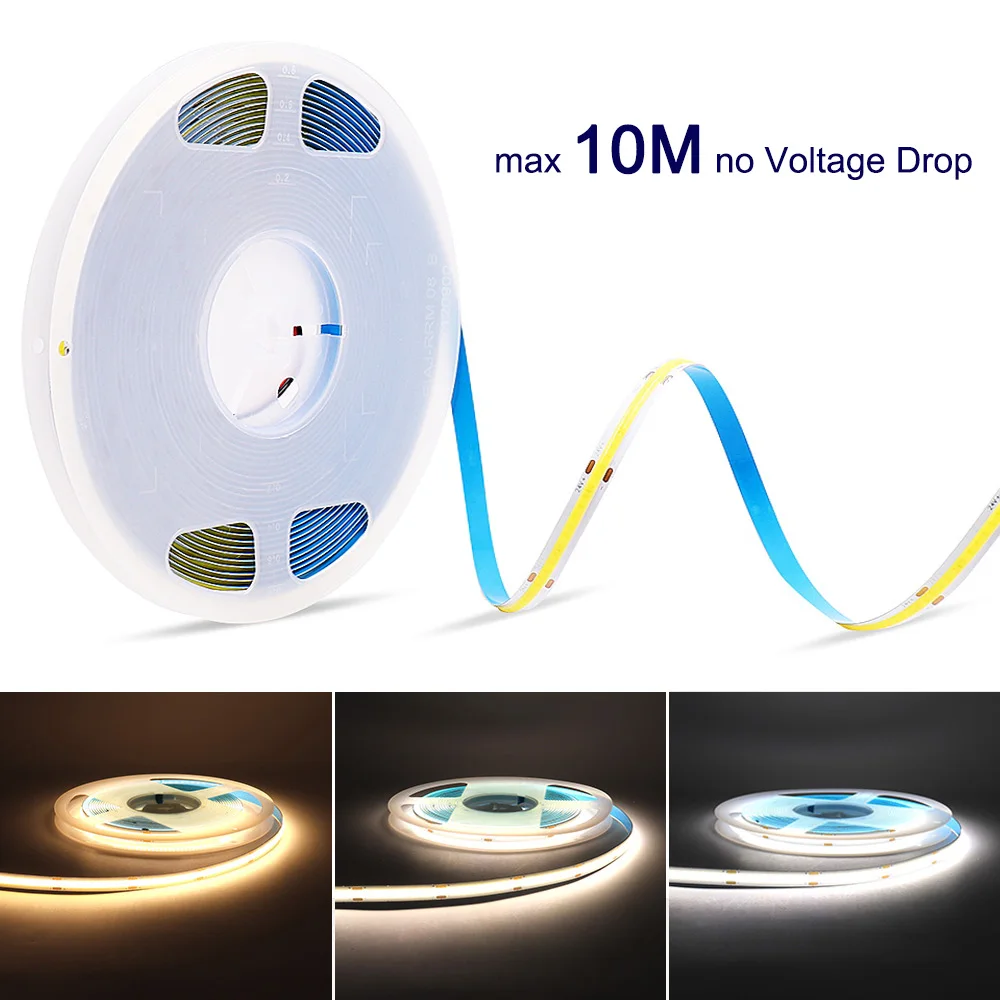 8mm COB LED Strip 12V 24V LED Strip Light 5M 10M Flexible Tape 312Leds/m COB Strip No Voltage Drop 16.4FT 32.8FT For Room Decor