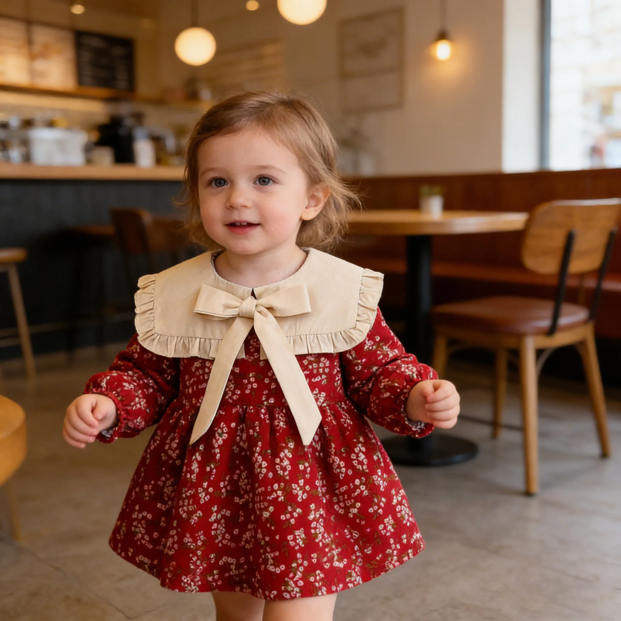 

Children's Spring and Autumn Clothing Girls' Long sleeved Printed Dress Children's Princess Dress Baby First Year red Dress