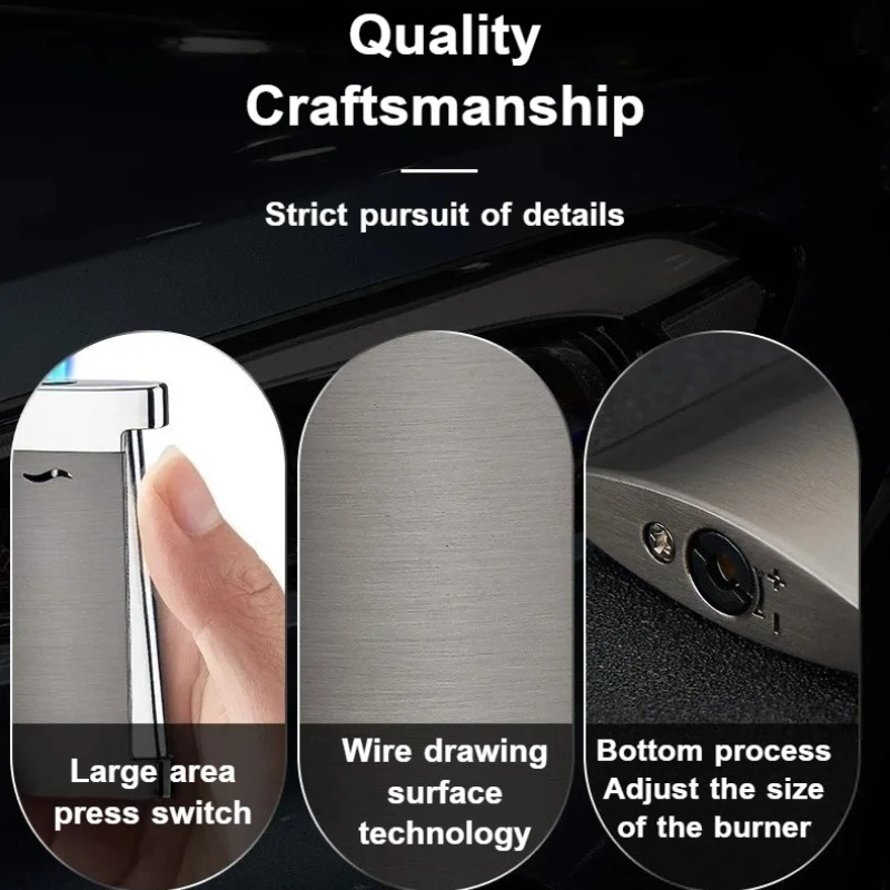 Fashionable Windproof Direct Blue Flame Metal Inflatable Lighter with Ultra Thin Body Electroplating Process Cigarette Lighter
