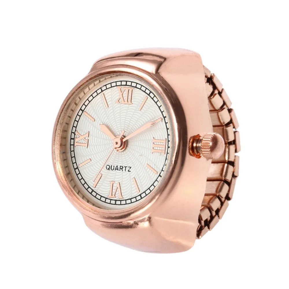 Fashion Alloy Quartz Watch Rings Mini Punk Elastic Strap Ring Vintage Ring Watches Gift