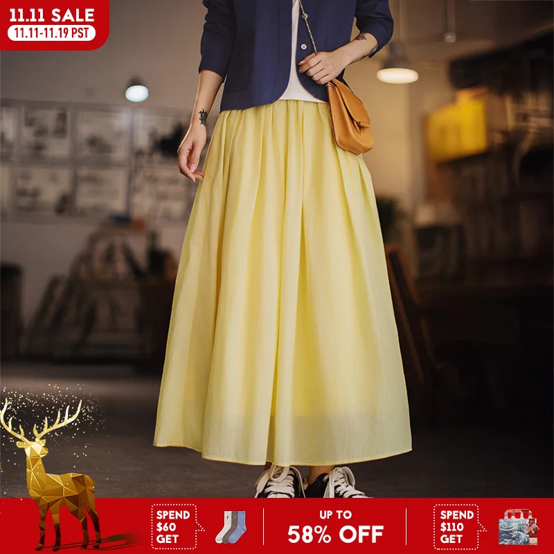 

Женская струящаяся юбка трапециевидной формы Maden, легкая пышная тюлевая эластичная юбка с высокой талией, элегантная длинная плиссированная макси-юбка на лето