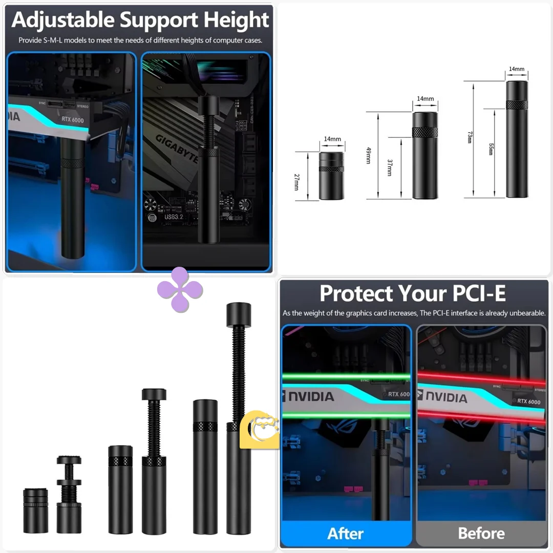 Telescopic Aluminum GPU Support Bracket 27 120mm Rotating Stand Water Cooling PC Vertical Mount Showcase