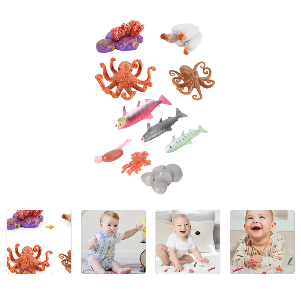 

2 комплекта, осьминог, лосось, сценический дисплей, эстетическое фото, прочный, высококачественный АБС-материал, модель фигурки рыбы