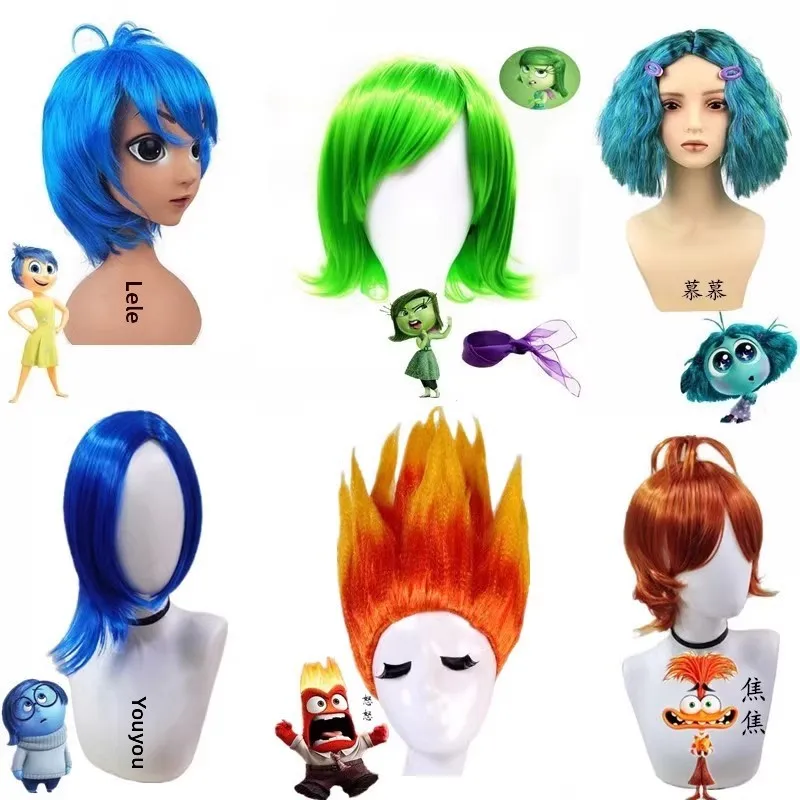 

loween Children's inside out 2 Hair Wig Joy Sadn Fear Anger Disgust Fake Hair Polyester Material Ethnic Stage Costume