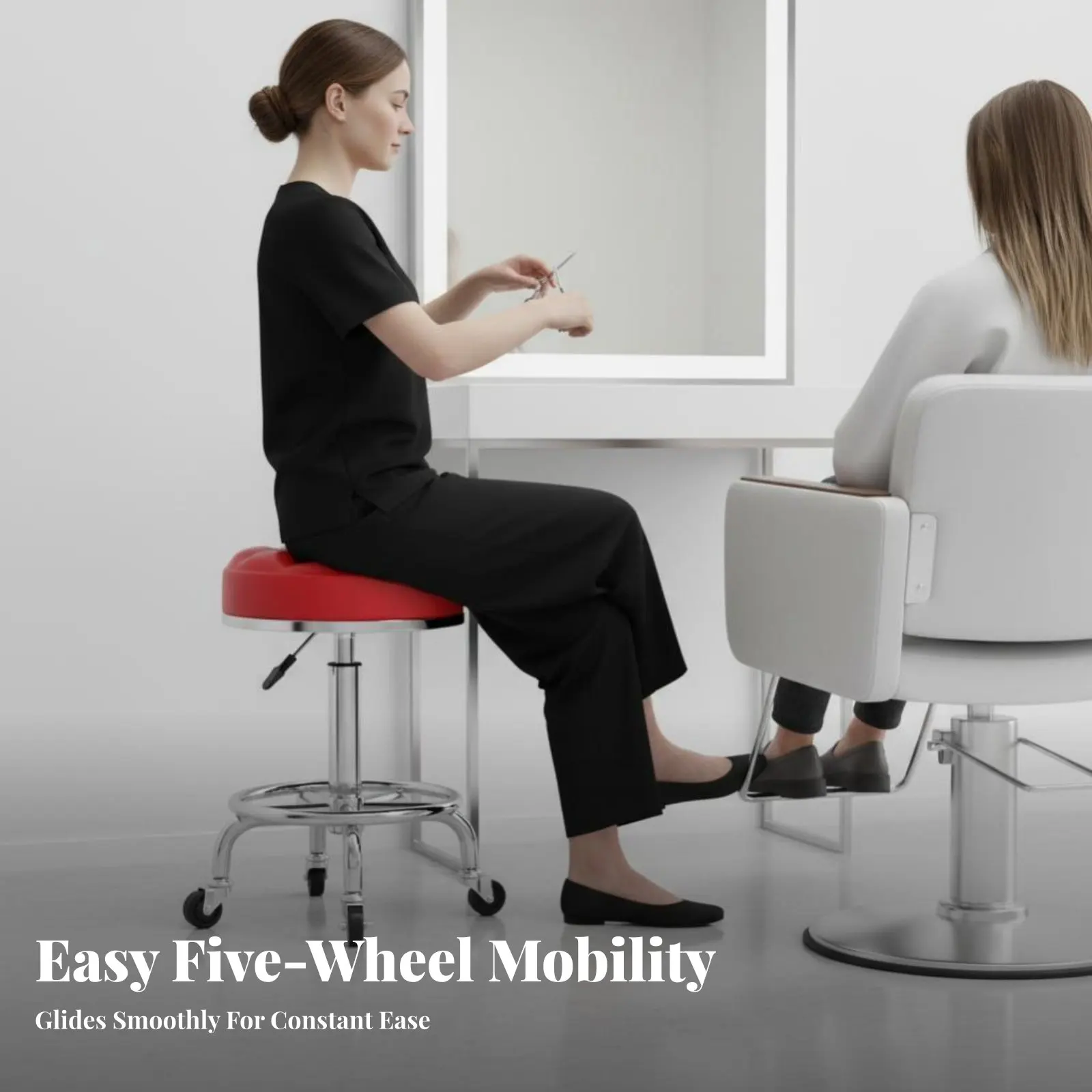 調節可能な車輪付きスツール-簡単に回転できるキャスター-調節可能なタフテッドスツール-安定したポイント型のベース-耐水性があり、簡単に操作できます