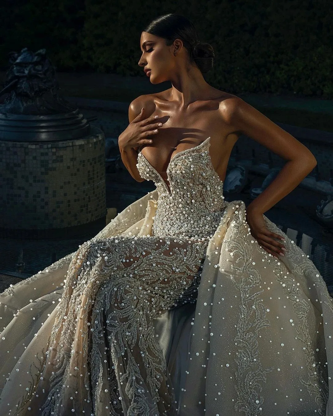 Customized Luxury Wedding Dresses Sweetheart Full Beads Appliques Lace Mermaid Bridal Gowns Detachable Train Backless Robe