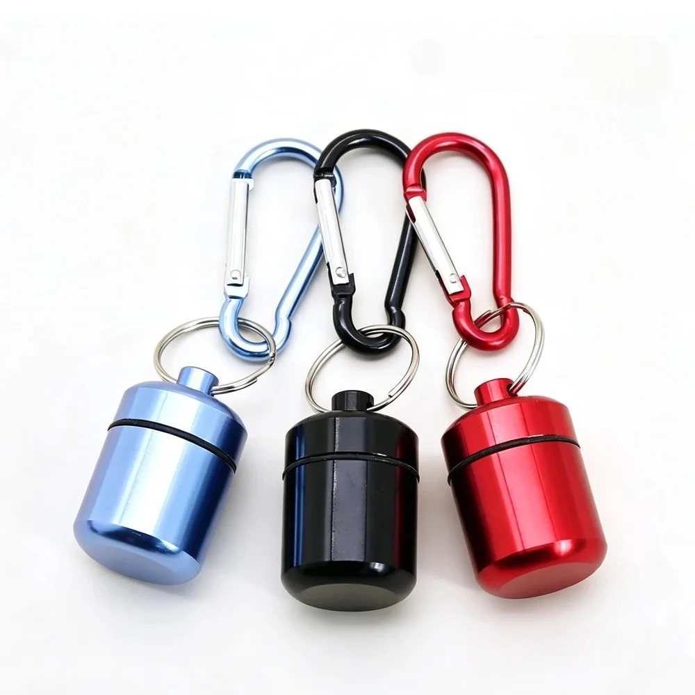 New Premium Portable Waterproof Aluminum Pill Bottle Key Ring Small Sealed Medicine Storage Case Outdoor Emergency Tablet Holder