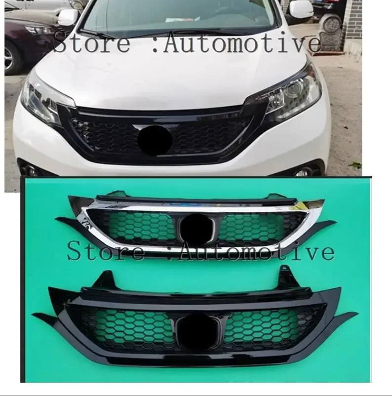 For CR-V 2012 2013 2014 Front Bumper Upper Grille Lower Grill For Honda CRV  Black Chrome ABS Plastic Auto Car