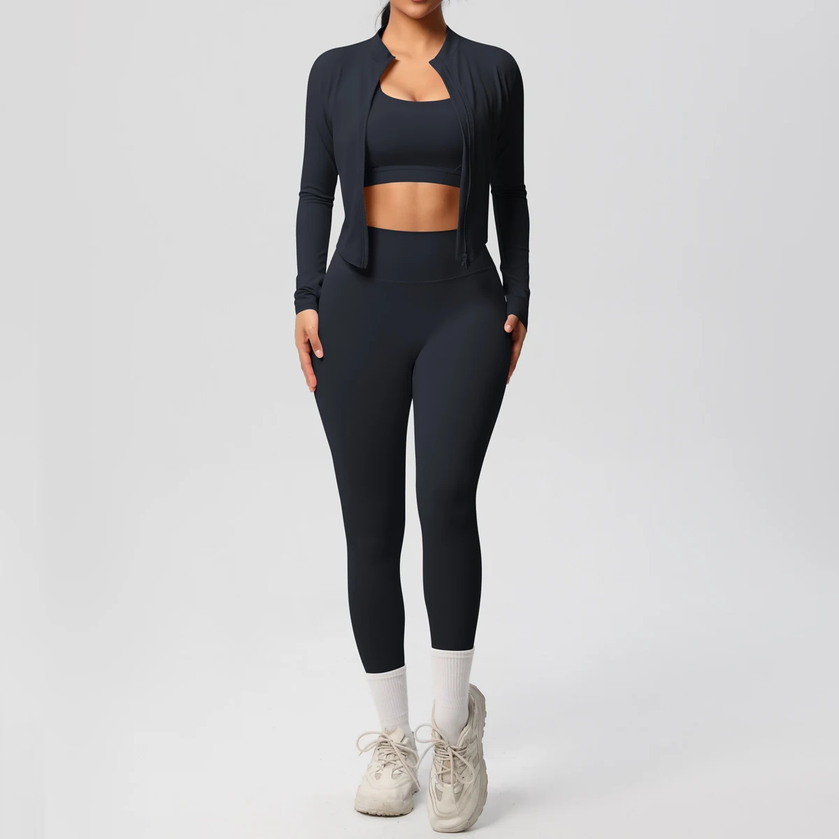 3 stücke Sportswear Yoga Set Gym Sport Bh Zipper Jacke Leggings Kleidung Sportswear Yoga Anzüge Für Frauen Fitness Set Trainingsanzug – Detail 8