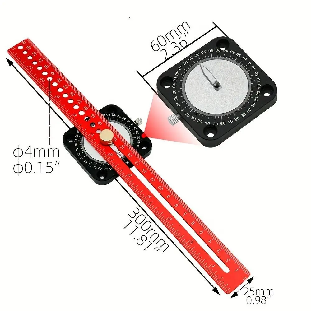 Scriber de travail de calcul de type T, boussole en aluminium réglable, règle de notation d'angle, angle de 360 °, outils de mesure multifonctionnels de bricolage