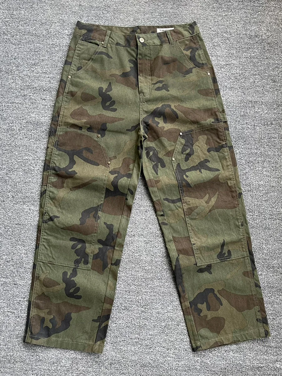 MUSONMU الأمريكية الرجعية تسجيل التمويه سراويل تقليدية الرجال ربيع الخريف فضفاضة مستقيم الساق Waed عمال بنطلون #2