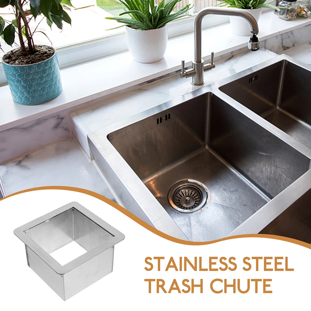 

Stainless Steel Garbage Trough Countertop Trash Chutes Square Grommet Metal Grommets Drop-in Kitchen Waste Bin Easy Wash