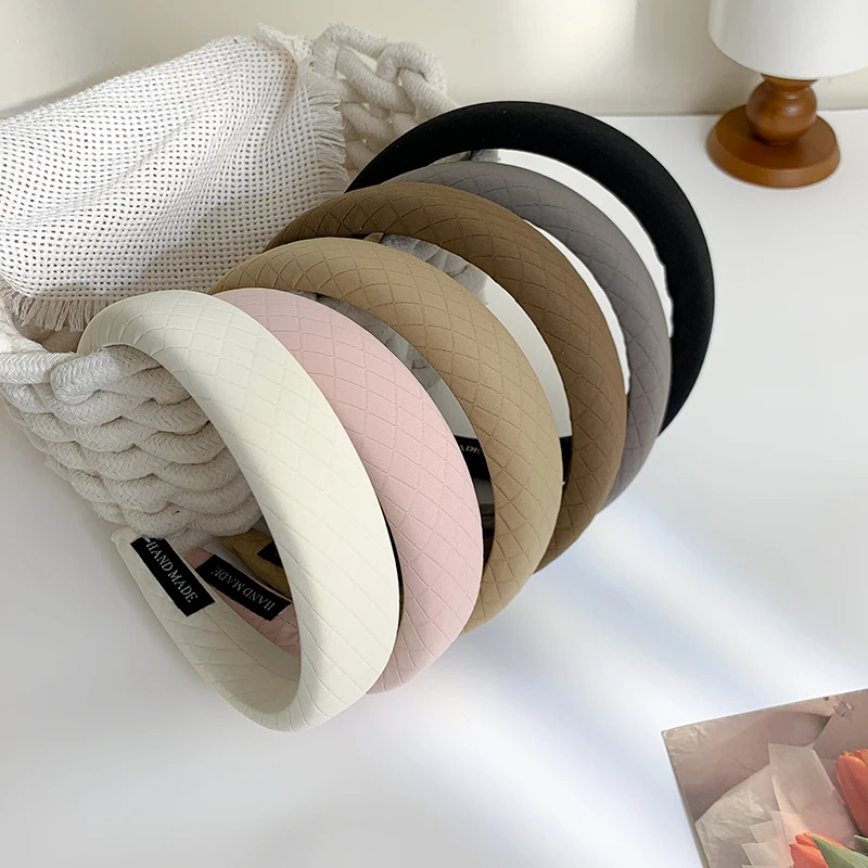 AISHG French Vintage Wide-brimmed Headband Women Rhombus Sponge Fabric Hair Band Fixed Face Wash Hoop Girls Hair Accessories