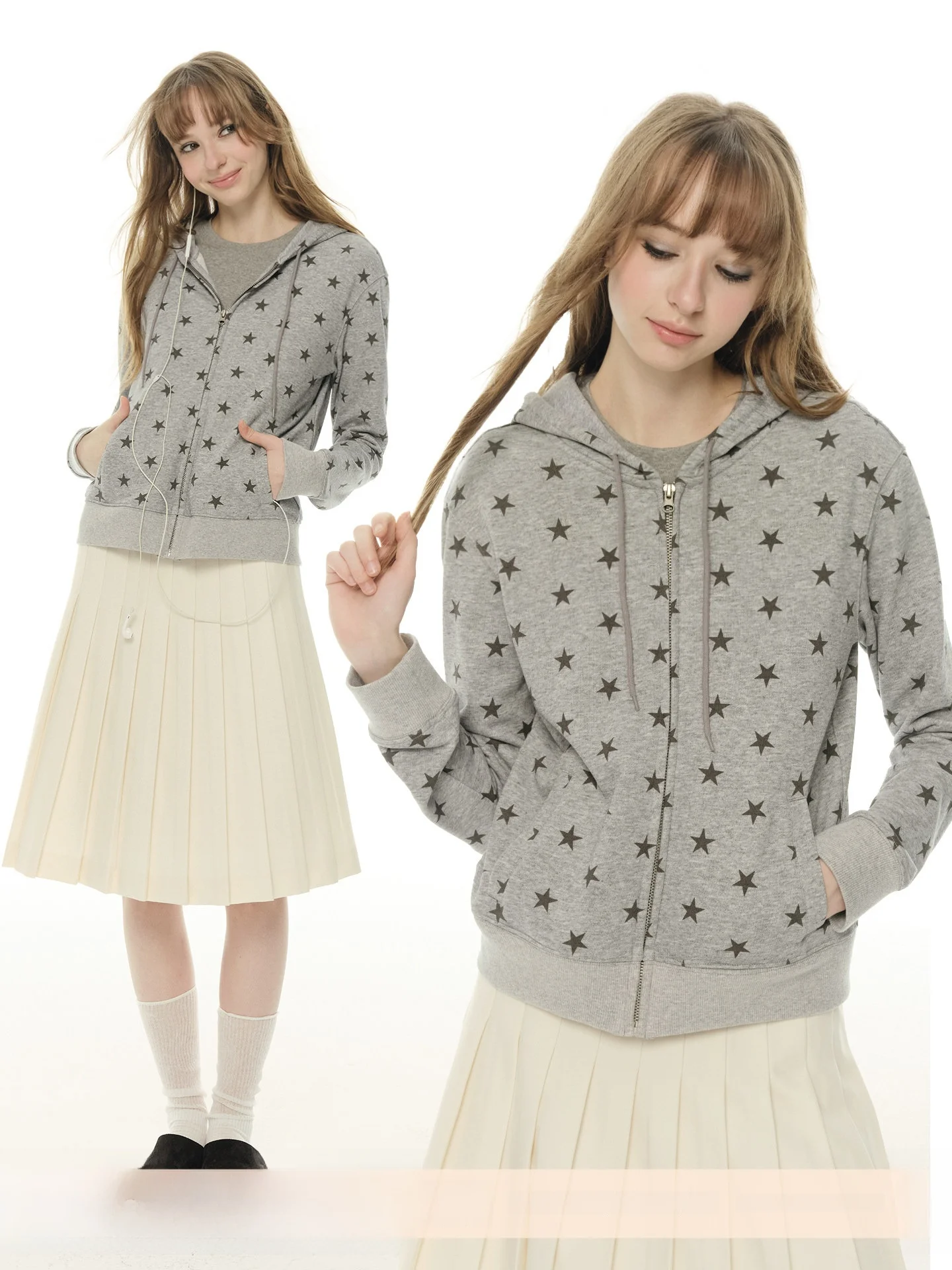 

Женская толстовка UNRETRO American Retro с принтом звезд, длинными рукавами, приталенная, на молнии, повседневная уличная одежда