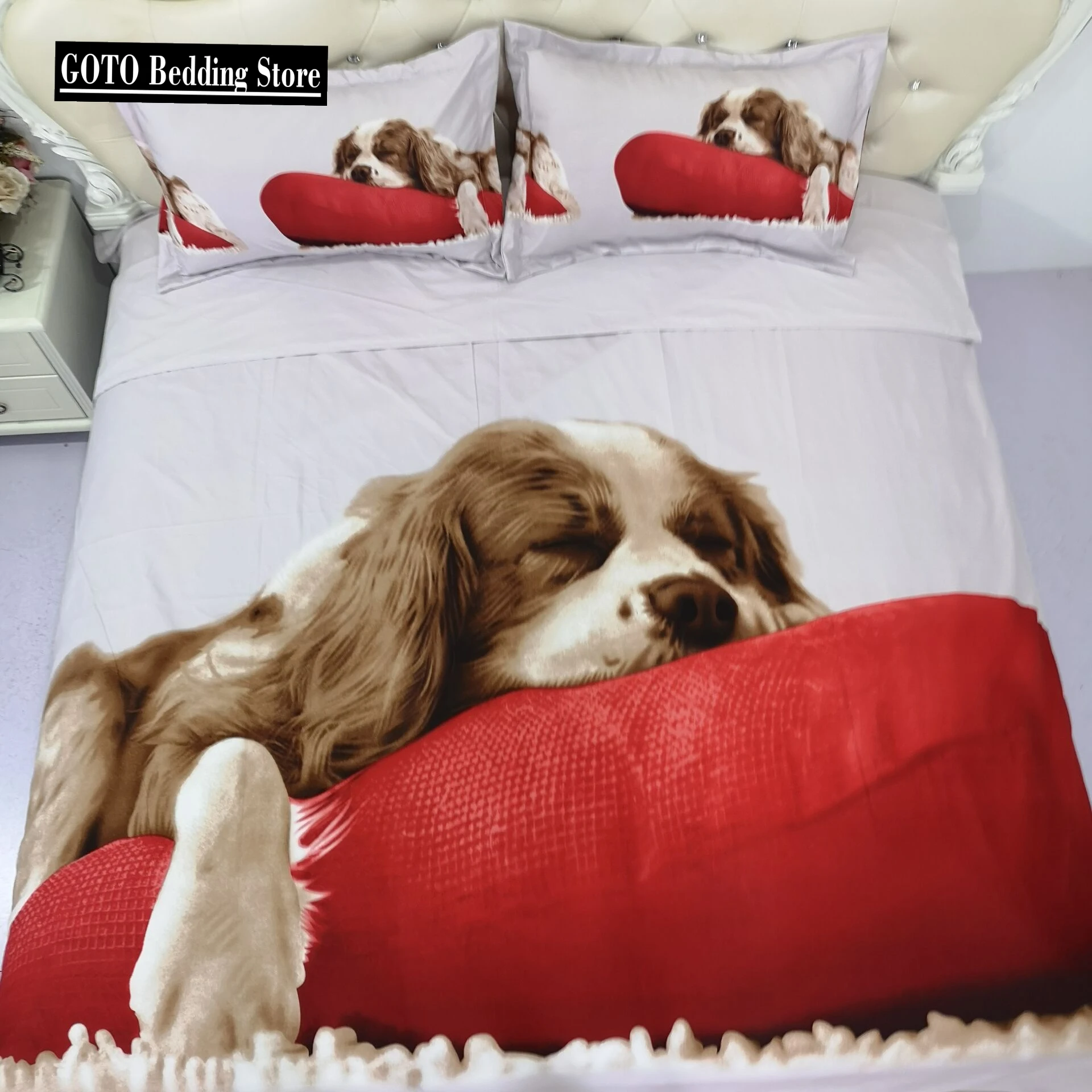 3D Print Pet Dog Bed Sets for Girl Duvetcover Pillowcase Super Soft Comfortable Cartoon Kids Bed Quilts Cover Set 3 Pcs