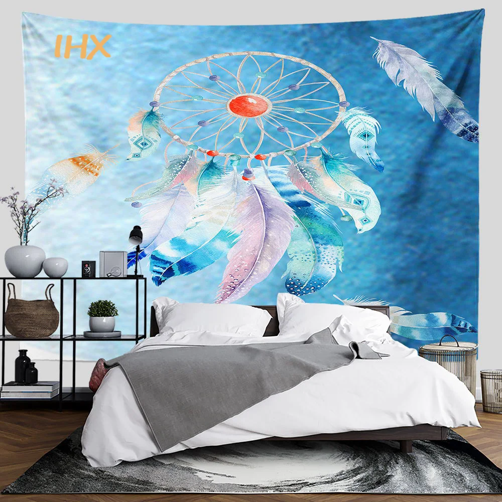 Psychedelic Dream Catcher Tapestry Room Decor Hippie Boho Color Feather Tapestry Yoga Mat Bedroom Home Decoration Aesthetics