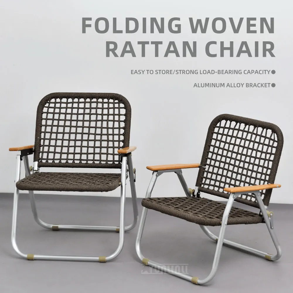Aluminum Alloy Round Tube Braided Rope Single Chair ;Outdoor Camping Portable Folding Chair ,backrest Can Lie Down Easily