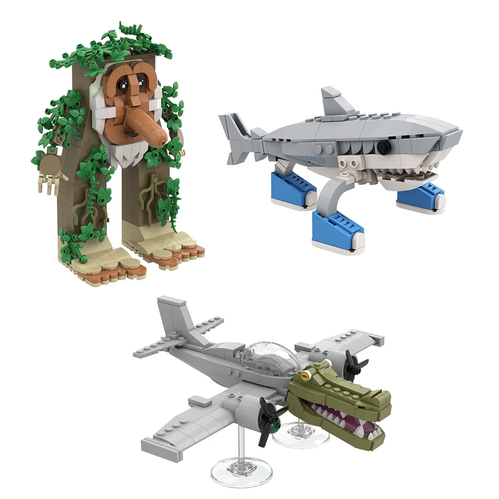 MOC Die AI Gehirn Verfallende Tiere Bausteine Modell Holz stick shark lange nase affe elefant Ziegel Spielzeug Kinder Geschenk