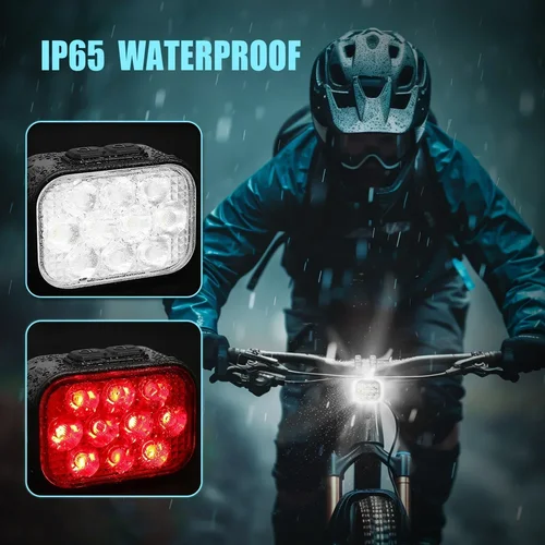 Imagen 2 del producto BUCKLOS 10 luces LED para bicicleta, luz trasera de bicicleta de alto brillo, luces delanteras de bicicleta impermeables, lámpara de ciclismo con carga tipo C