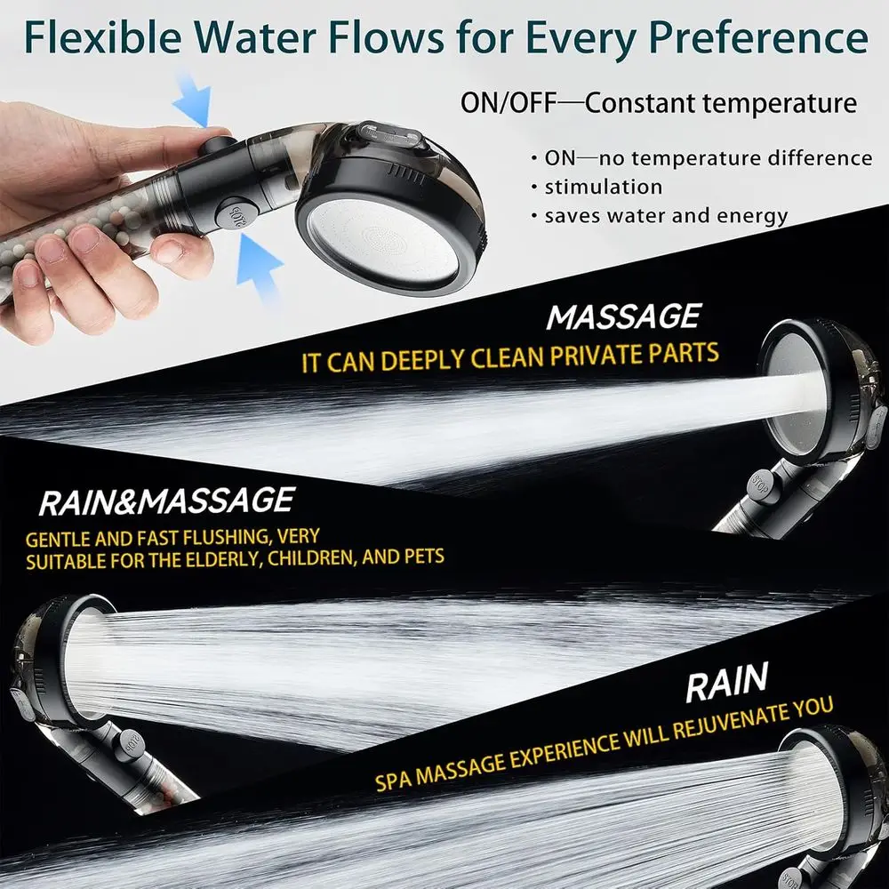 رأس دش بفلتر معدني عالي الضغط مع محمول باليد، 4 أوضاع، سهل التركيب، موفر للمياه، متانة، قابل للفصل للمياه الصلبة #4