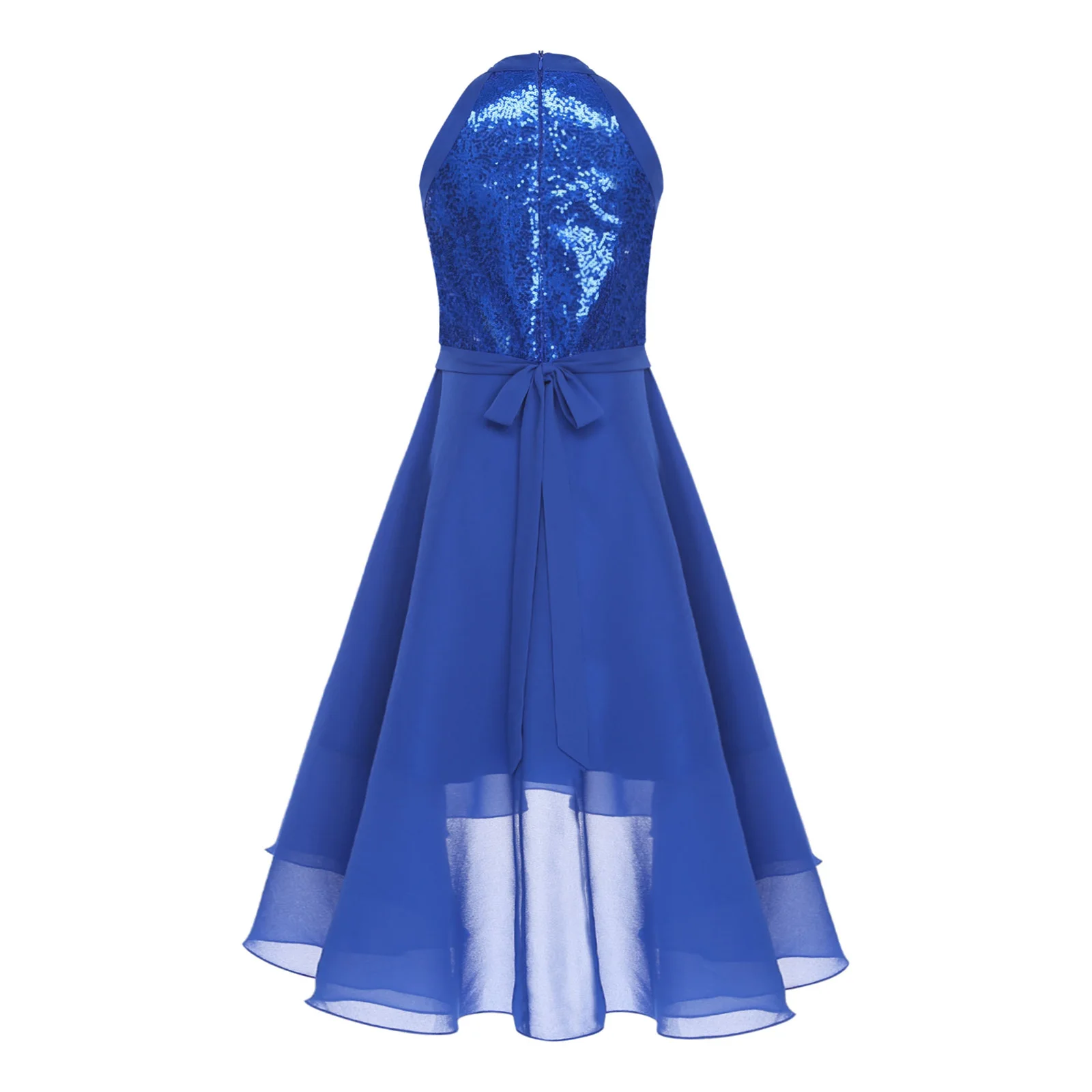 Sequin Kids Flower Girls Evening Party Dress Halter Sleeveless Rhinestone Waist Chiffon Skirt for Formal Wedding Prom Dance Ball