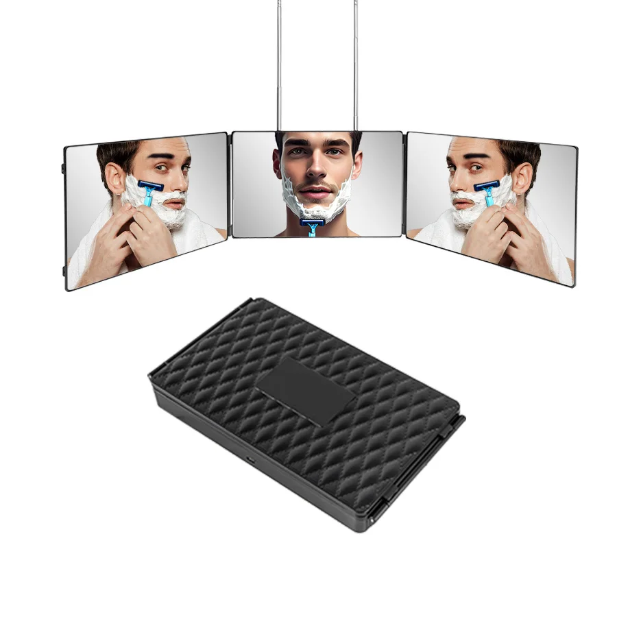 미스미카 3방향 헤어컷 미러 360도 회전 미러 도어걸이형 디자인 후크 포함 메이크업 및 셀프 헤어컷에 완벽한 휴대용 거울