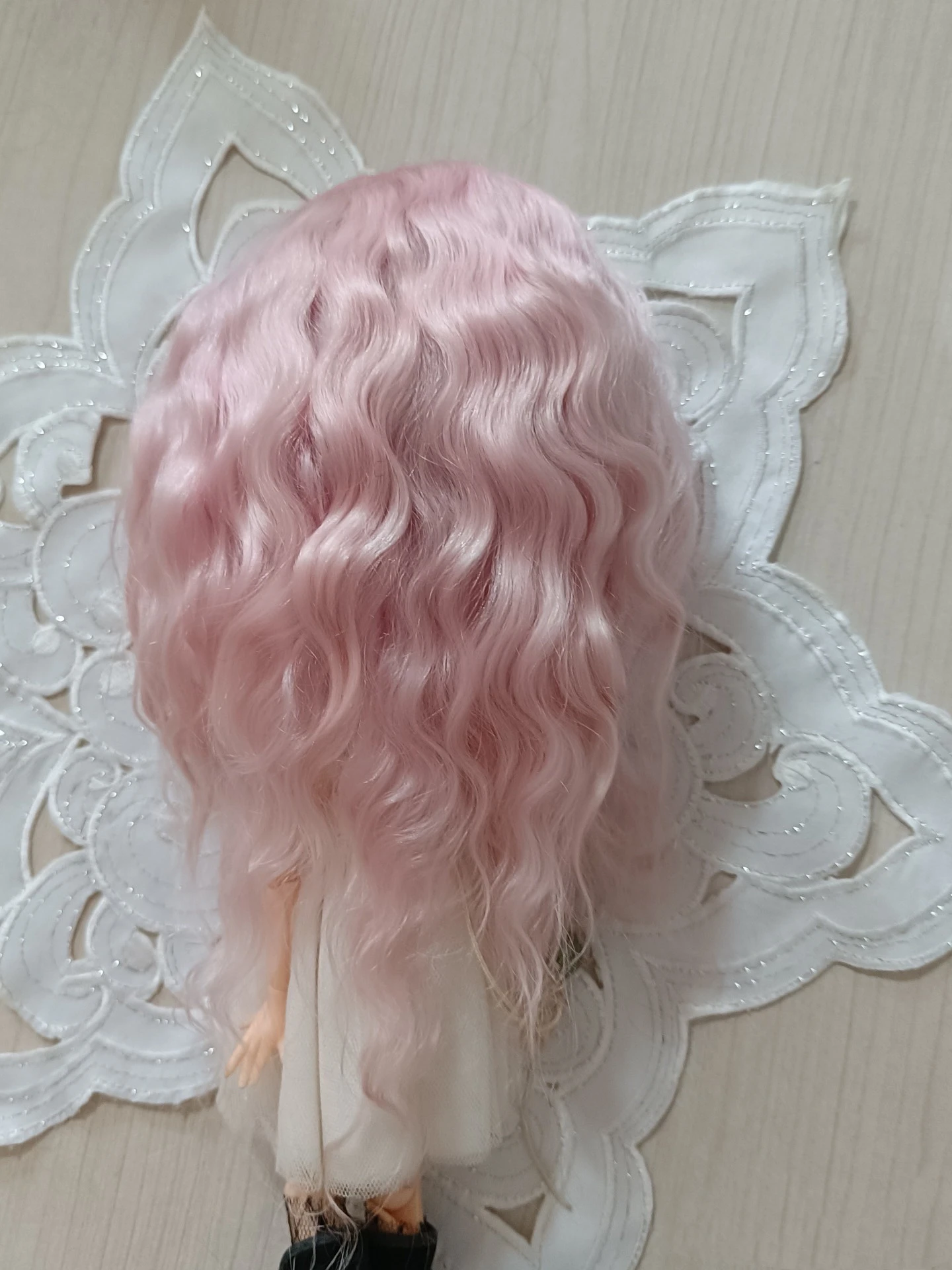 （Booking customization. About 3 week） Blythe wig Mohair (long) pink Fit 9-10inch head circumference Qbaby Semi hard head shell