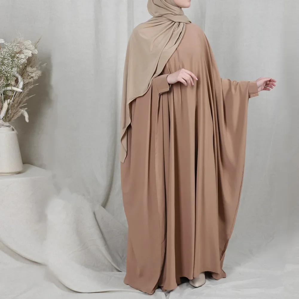 Plain Muslim Women Open Front Zipper Abaya Bat Sleeve Loose Dress Turkey Prayer Garment Dubai Kaftan Modest Abayas Arab Clothing