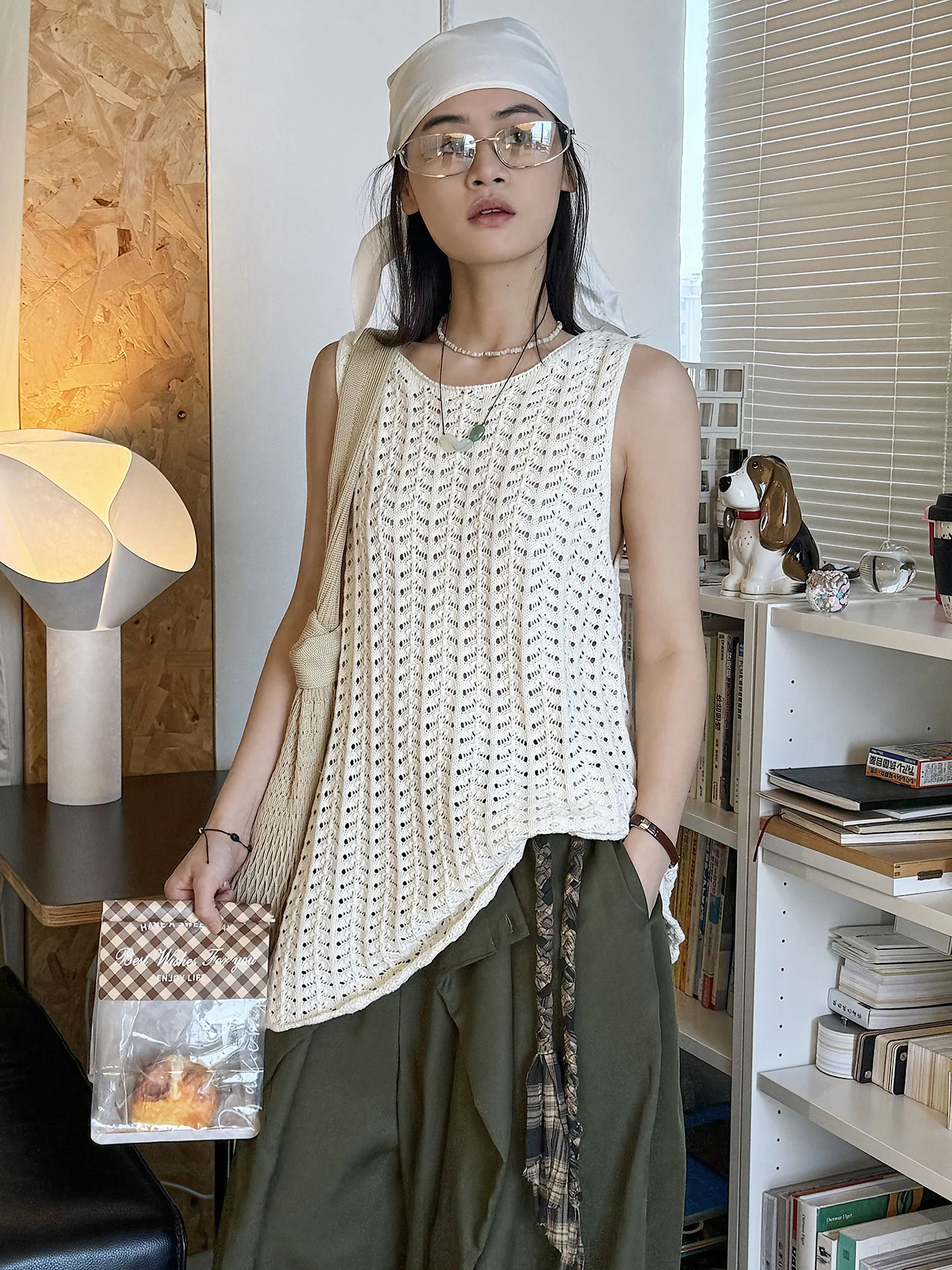 Summer New Korean Lazy Atmosphere Hollow Knitted Wool Vest Layered Comfortable Top for Women