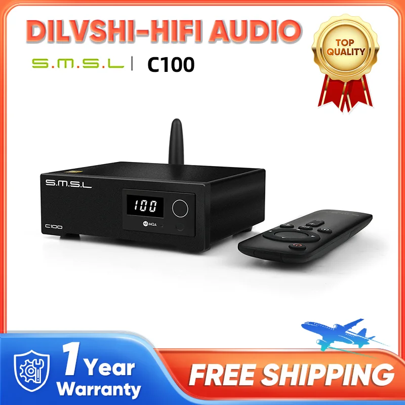 SMSL C100 MQA USB Decoder HIFI Audio DAC AK4493S Decoding XMOS XU316 32Bit 768KHZ DSD512 Bluetooth5.0 Input with Remote Control