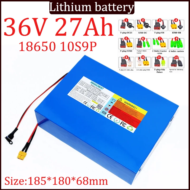 New 10S9P 36V 27Ah 100% original 1000W large capacity 30000mAh lithium battery pack with BMS 0-1000W High Power Backup battery