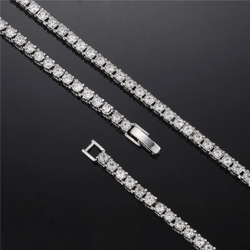 Hip Hop 3MM 4MM 5MM 1Row Bling CZ Iced Out Rhinestone Tennis Bracelet Chain Bracelets For Women Men Jewelry