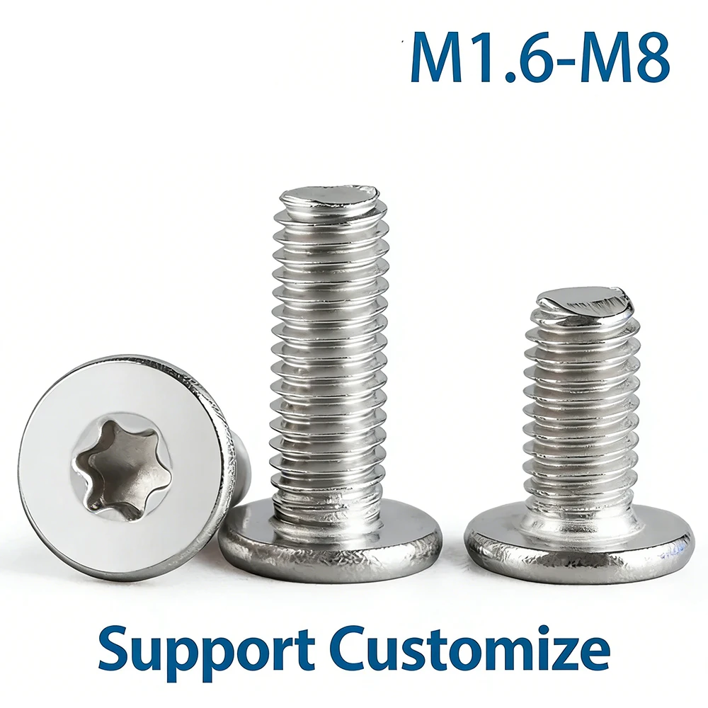 M1.6 M2 -M8 304 Stainless Steel CM Six-Lobe Torx Ultra Thin Super Low Flat Wafer Head Screw Digital Bolt Support Customize