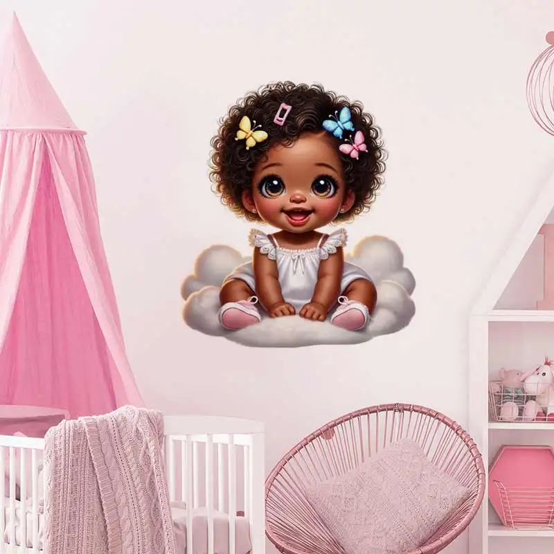 Cute Baby Black Girl Wall Stickers Living Room Sofa Background Decoration Wallpaper For Home Decor Kids room Art Decals M1494