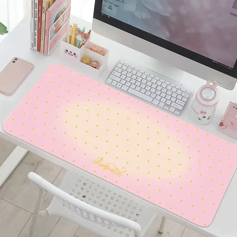 Mint Green Polka Dot English Chocolate Lace Bow PU Leather Mouse Pad E-sports Game Keyboard OfficeStudent Desktop Decoration