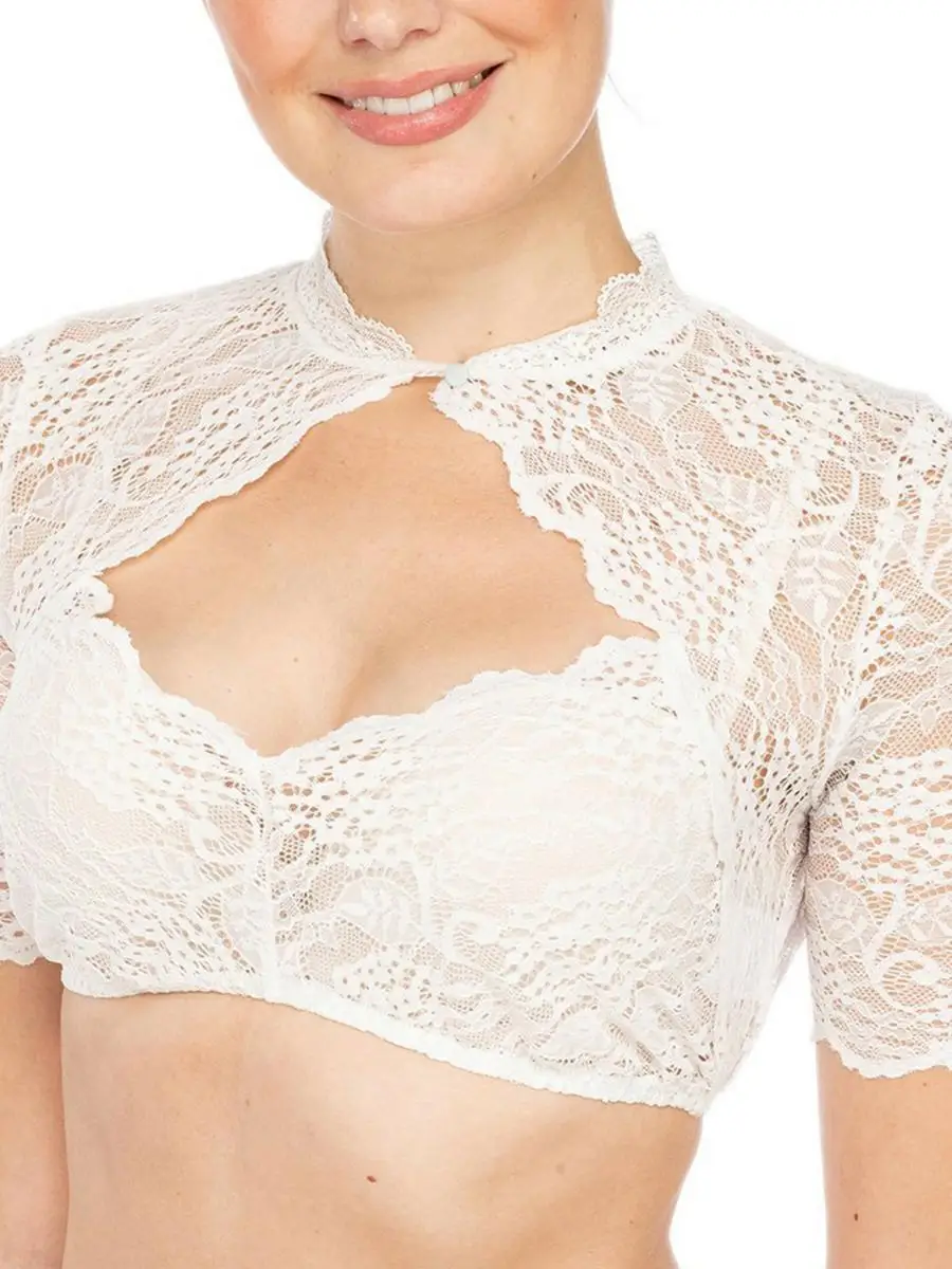 

New 2025 Mh Beer Festival Par Dingdong White Lace Top Women's Clothing Ethnic Stage Costume Polyester Material